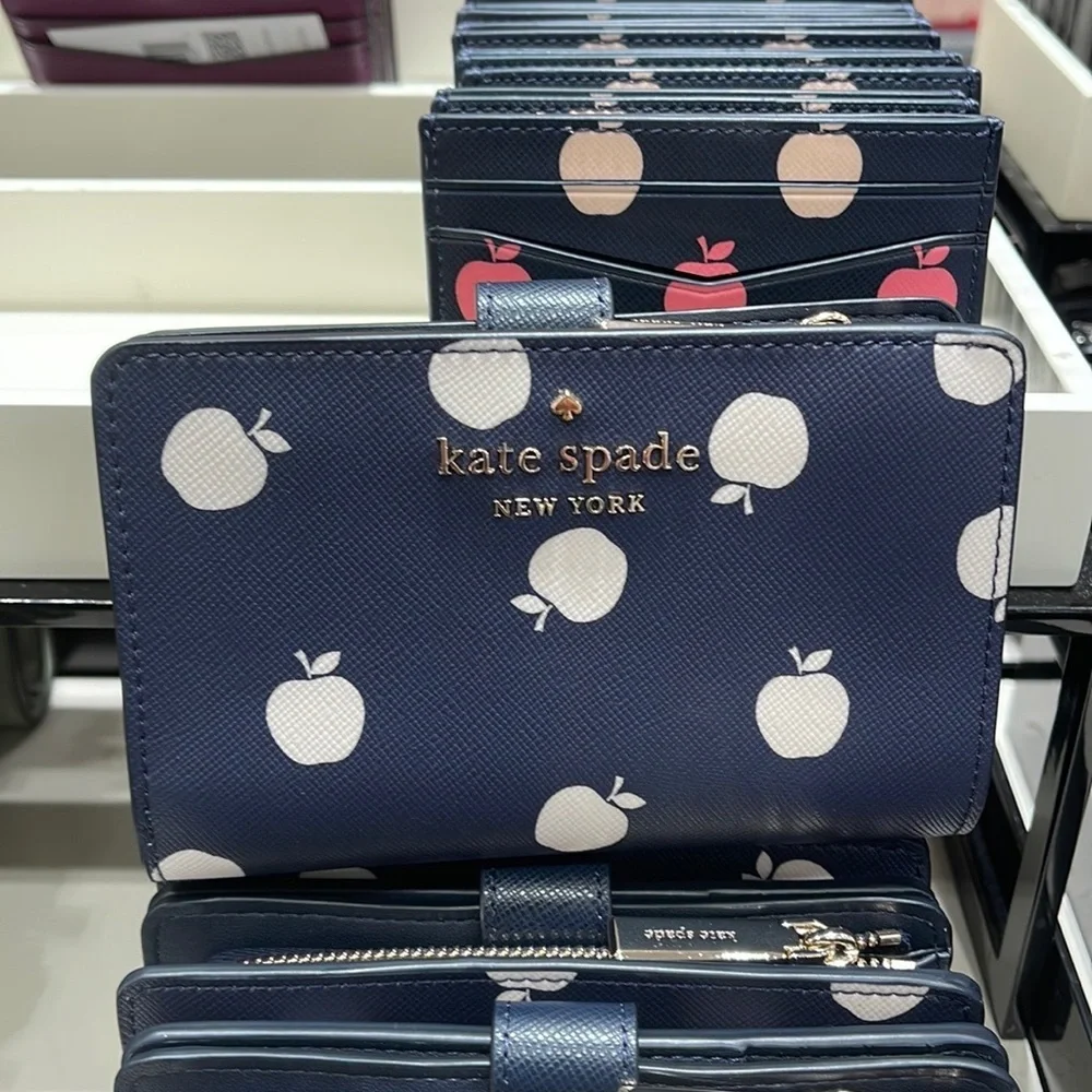 Kate Spade Staci Large White Apple Compartment Bifold Wallet BLAZER BLUE MULTI